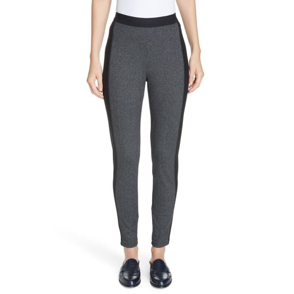 NWT Womens Size XXS Eileen Fisher Black Grey Contrast Panel Tweed Leggings - Picture 2 of 6